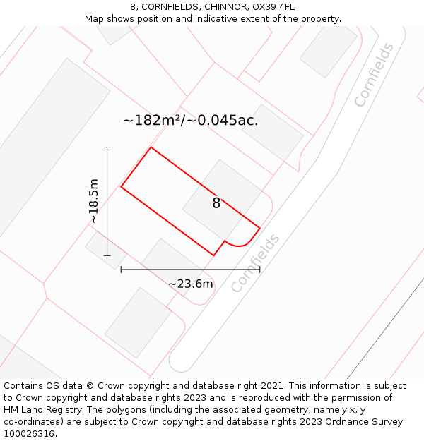 8, CORNFIELDS, CHINNOR, OX39 4FL: Plot and title map