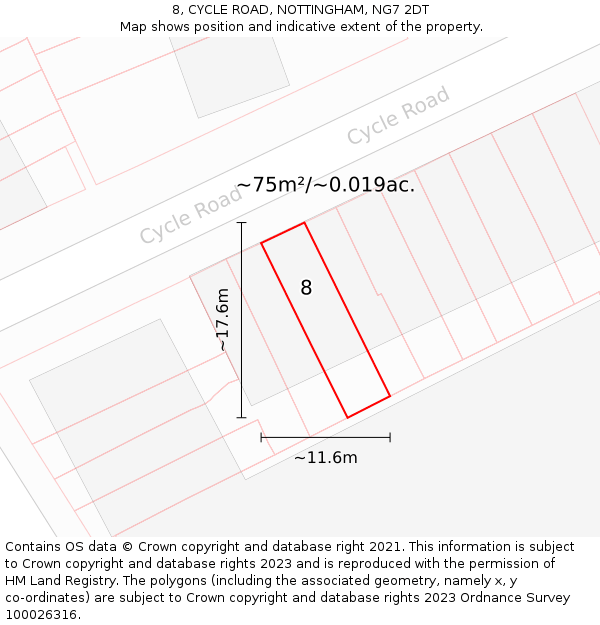 8, CYCLE ROAD, NOTTINGHAM, NG7 2DT: Plot and title map