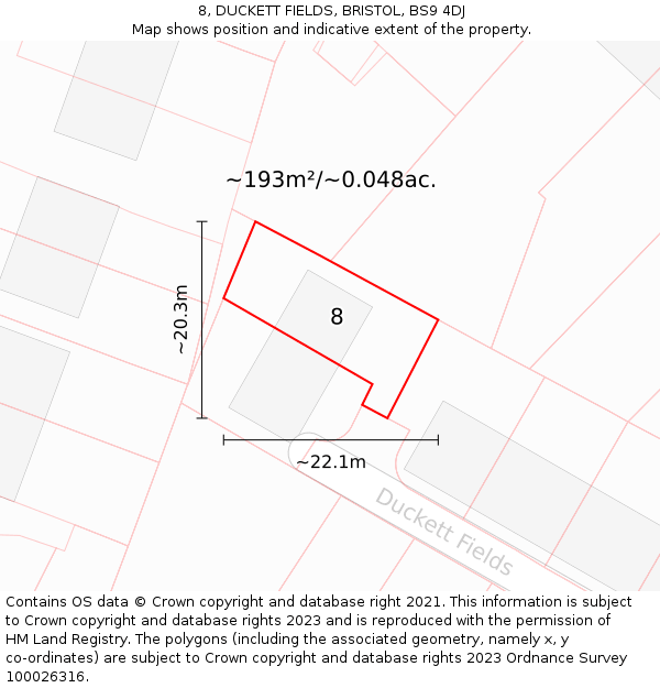 8, DUCKETT FIELDS, BRISTOL, BS9 4DJ: Plot and title map