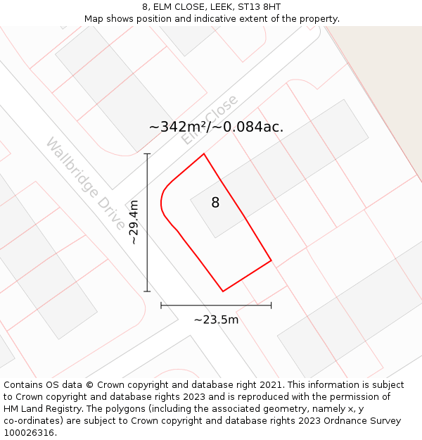 8, ELM CLOSE, LEEK, ST13 8HT: Plot and title map