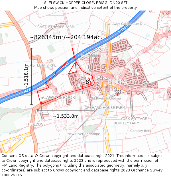 8, ELSWICK HOPPER CLOSE, BRIGG, DN20 8FT: Plot and title map