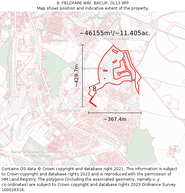 8, FIELDFARE WAY, BACUP, OL13 9PP: Plot and title map