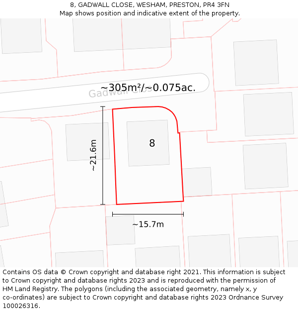 8, GADWALL CLOSE, WESHAM, PRESTON, PR4 3FN: Plot and title map
