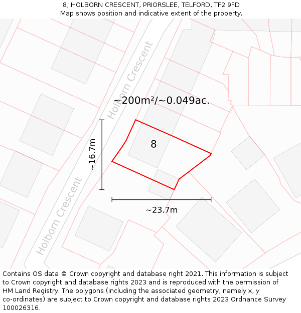 8, HOLBORN CRESCENT, PRIORSLEE, TELFORD, TF2 9FD: Plot and title map