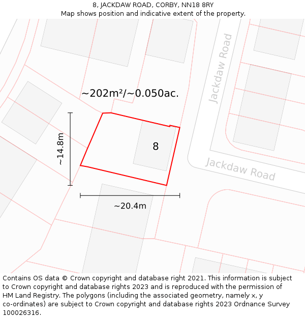 8, JACKDAW ROAD, CORBY, NN18 8RY: Plot and title map