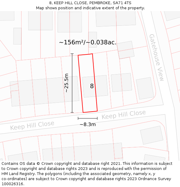 8, KEEP HILL CLOSE, PEMBROKE, SA71 4TS: Plot and title map