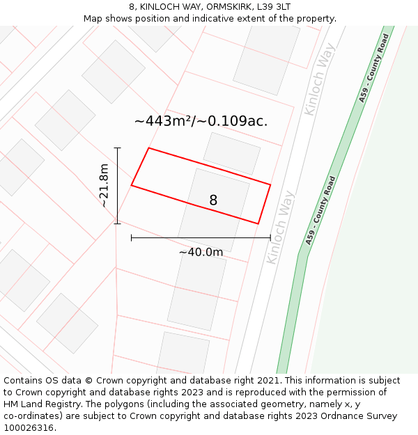 8, KINLOCH WAY, ORMSKIRK, L39 3LT: Plot and title map