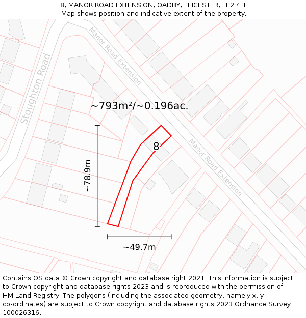 8, MANOR ROAD EXTENSION, OADBY, LEICESTER, LE2 4FF: Plot and title map
