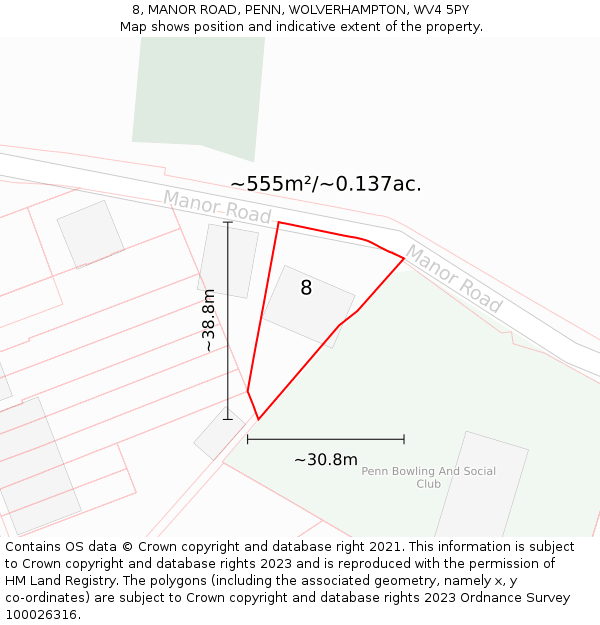 8, MANOR ROAD, PENN, WOLVERHAMPTON, WV4 5PY: Plot and title map