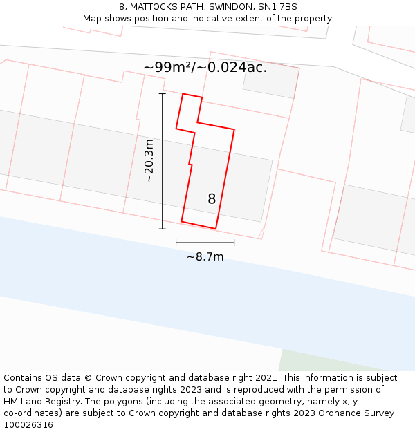 8, MATTOCKS PATH, SWINDON, SN1 7BS: Plot and title map