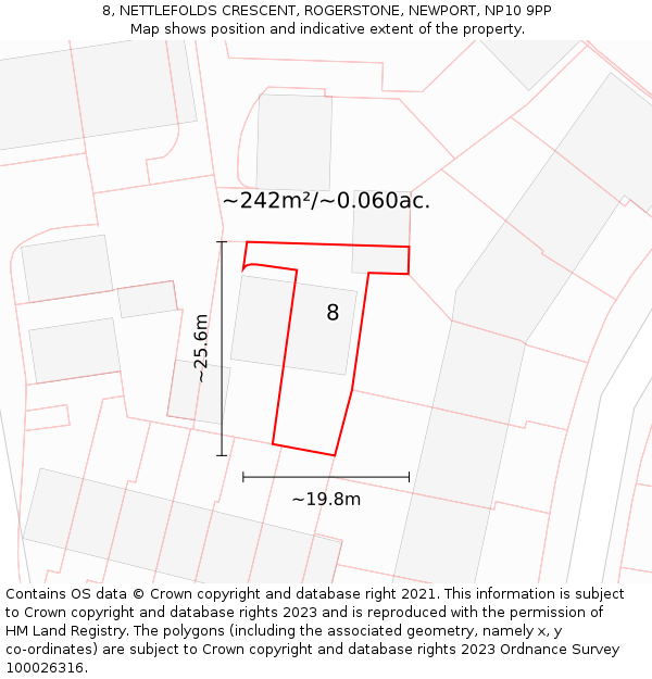 8, NETTLEFOLDS CRESCENT, ROGERSTONE, NEWPORT, NP10 9PP: Plot and title map