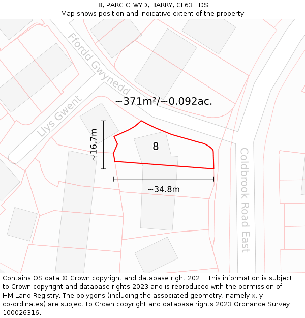 8, PARC CLWYD, BARRY, CF63 1DS: Plot and title map