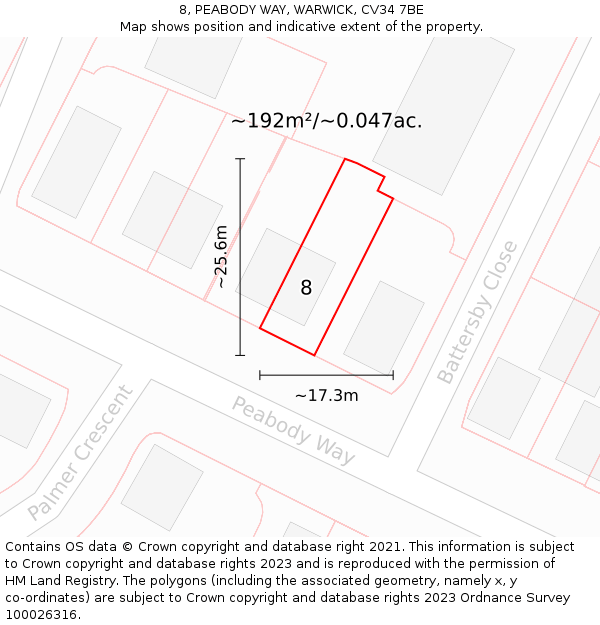 8, PEABODY WAY, WARWICK, CV34 7BE: Plot and title map