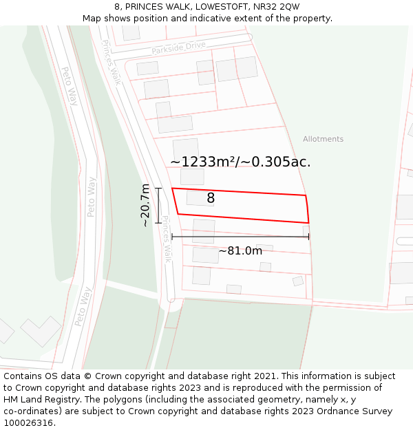 8, PRINCES WALK, LOWESTOFT, NR32 2QW: Plot and title map