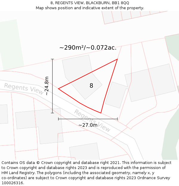 8, REGENTS VIEW, BLACKBURN, BB1 8QQ: Plot and title map