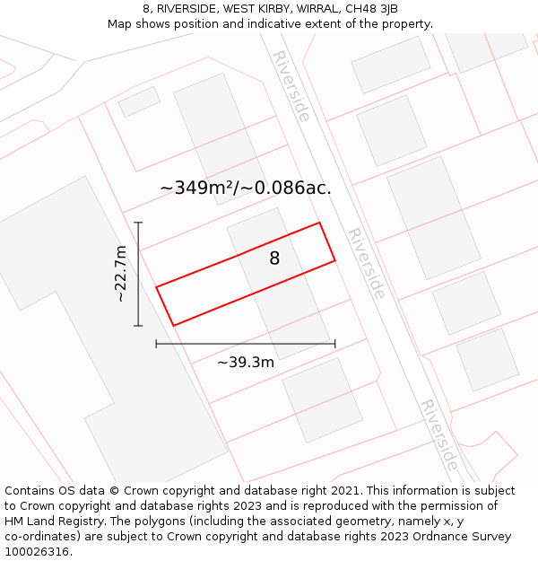 8, RIVERSIDE, WEST KIRBY, WIRRAL, CH48 3JB: Plot and title map