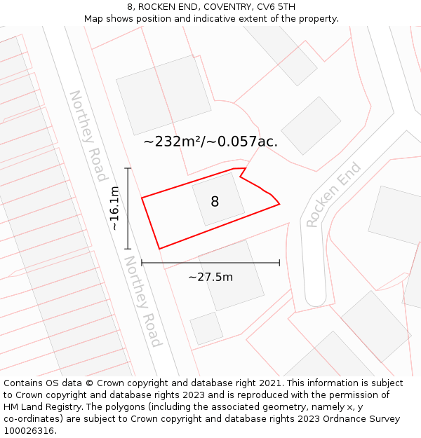 8, ROCKEN END, COVENTRY, CV6 5TH: Plot and title map