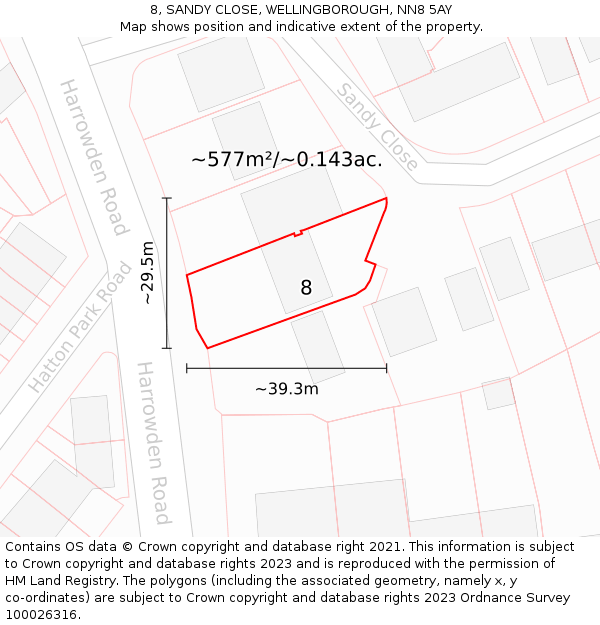 8, SANDY CLOSE, WELLINGBOROUGH, NN8 5AY: Plot and title map