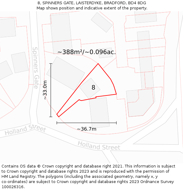 8, SPINNERS GATE, LAISTERDYKE, BRADFORD, BD4 8DG: Plot and title map