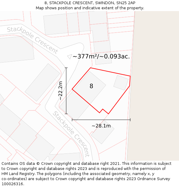 8, STACKPOLE CRESCENT, SWINDON, SN25 2AP: Plot and title map