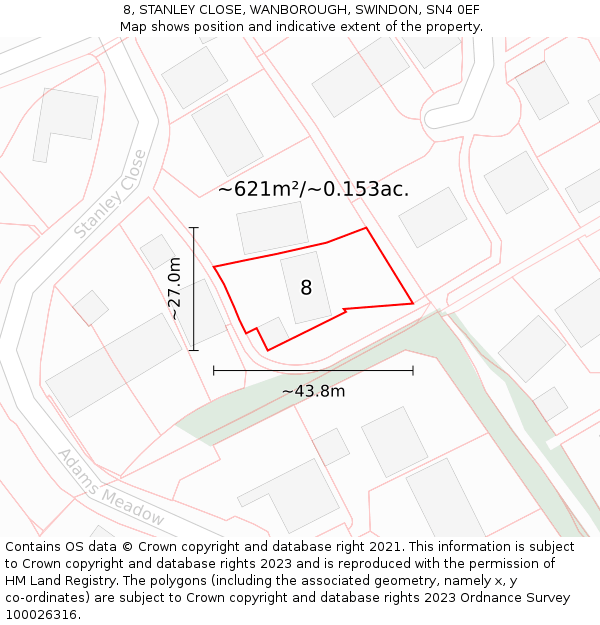 8, STANLEY CLOSE, WANBOROUGH, SWINDON, SN4 0EF: Plot and title map