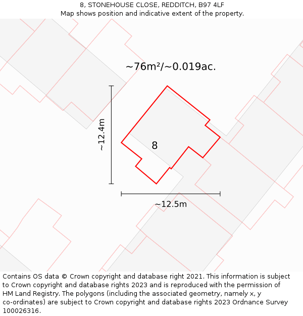 8, STONEHOUSE CLOSE, REDDITCH, B97 4LF: Plot and title map