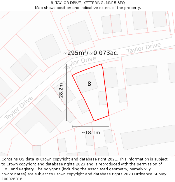 8, TAYLOR DRIVE, KETTERING, NN15 5FQ: Plot and title map