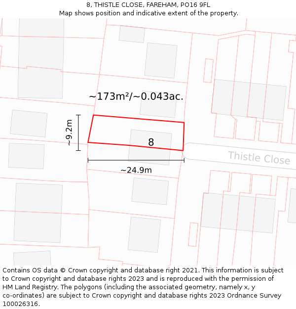 8, THISTLE CLOSE, FAREHAM, PO16 9FL: Plot and title map