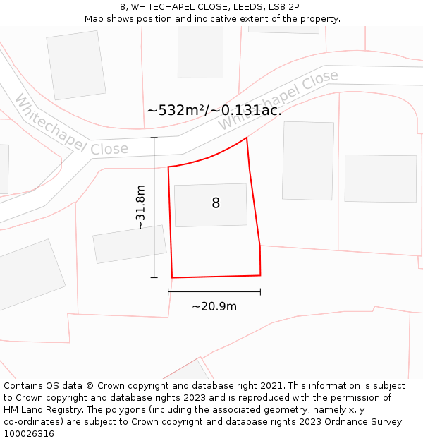 8, WHITECHAPEL CLOSE, LEEDS, LS8 2PT: Plot and title map