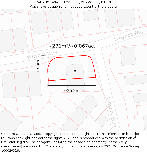 8, WHYNOT WAY, CHICKERELL, WEYMOUTH, DT3 4LL: Plot and title map