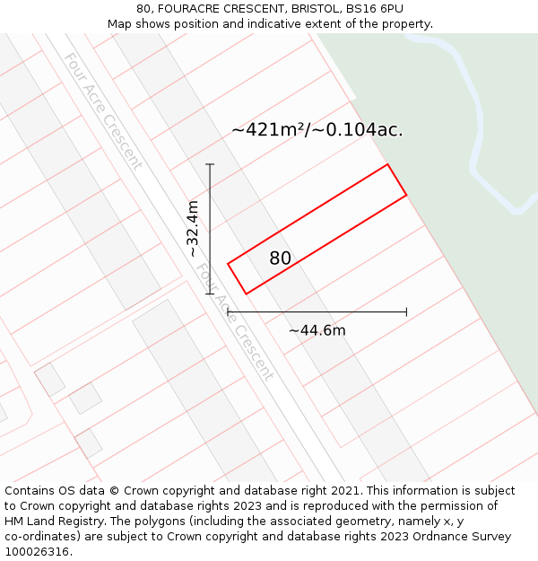 80, FOURACRE CRESCENT, BRISTOL, BS16 6PU: Plot and title map