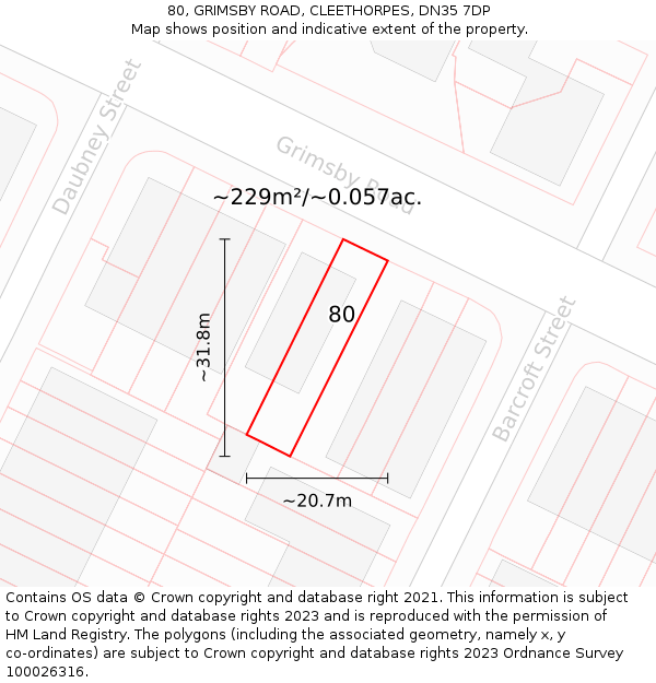 80, GRIMSBY ROAD, CLEETHORPES, DN35 7DP: Plot and title map