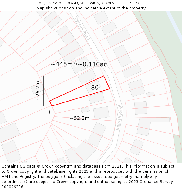 80, TRESSALL ROAD, WHITWICK, COALVILLE, LE67 5QD: Plot and title map