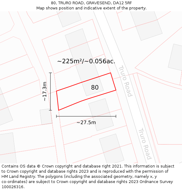 80, TRURO ROAD, GRAVESEND, DA12 5RF: Plot and title map