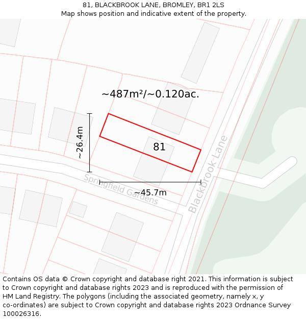 81, BLACKBROOK LANE, BROMLEY, BR1 2LS: Plot and title map