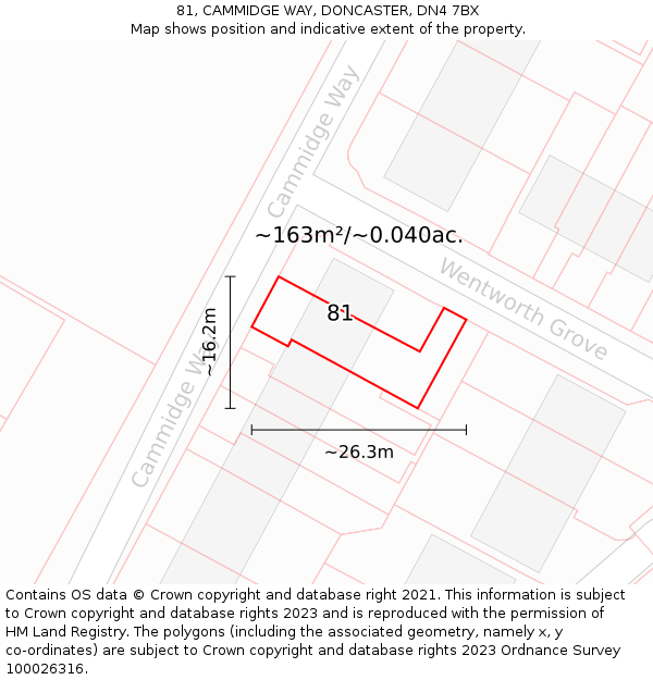 81, CAMMIDGE WAY, DONCASTER, DN4 7BX: Plot and title map