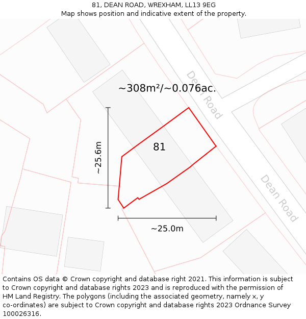 81, DEAN ROAD, WREXHAM, LL13 9EG: Plot and title map
