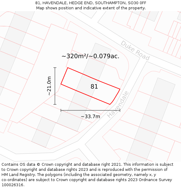 81, HAVENDALE, HEDGE END, SOUTHAMPTON, SO30 0FF: Plot and title map