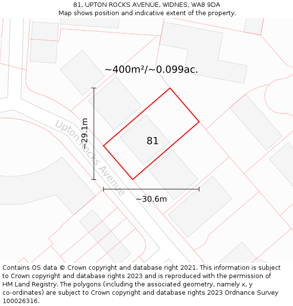 81, UPTON ROCKS AVENUE, WIDNES, WA8 9DA: Plot and title map