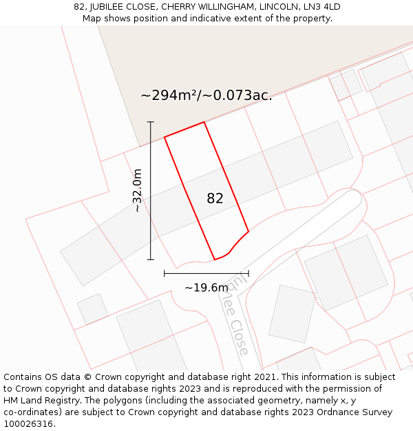 82, JUBILEE CLOSE, CHERRY WILLINGHAM, LINCOLN, LN3 4LD: Plot and title map