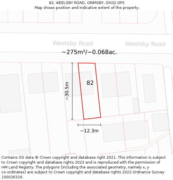 82, WEELSBY ROAD, GRIMSBY, DN32 0PS: Plot and title map