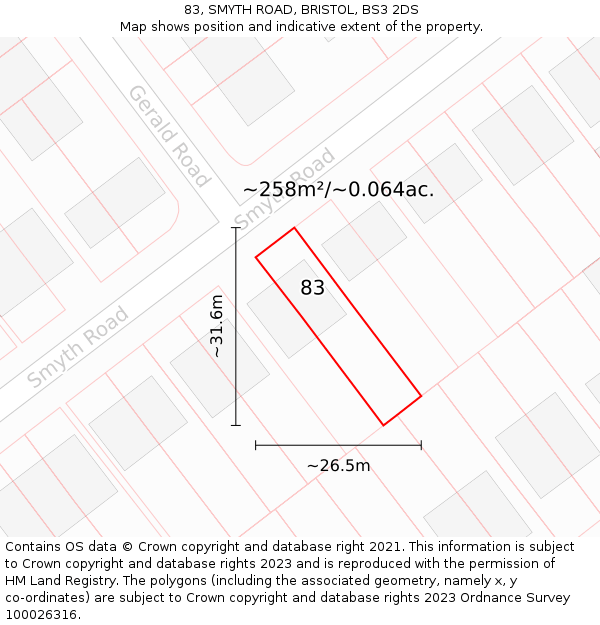 83, SMYTH ROAD, BRISTOL, BS3 2DS: Plot and title map