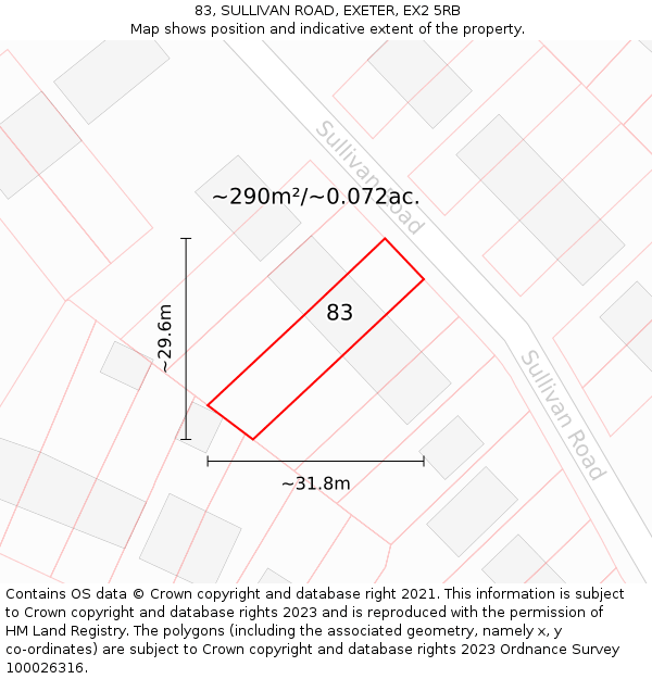 83, SULLIVAN ROAD, EXETER, EX2 5RB: Plot and title map