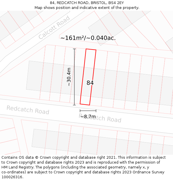 84, REDCATCH ROAD, BRISTOL, BS4 2EY: Plot and title map