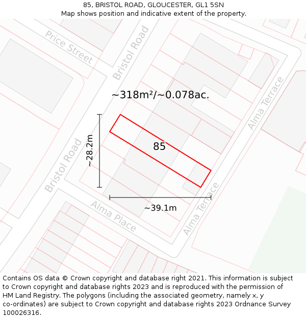 85, BRISTOL ROAD, GLOUCESTER, GL1 5SN: Plot and title map