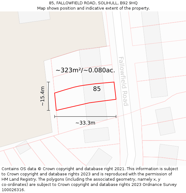 85, FALLOWFIELD ROAD, SOLIHULL, B92 9HQ: Plot and title map