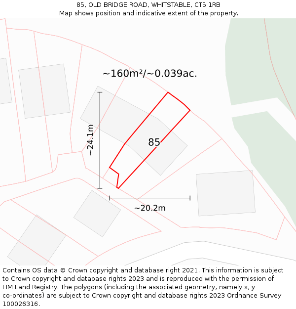 85, OLD BRIDGE ROAD, WHITSTABLE, CT5 1RB: Plot and title map
