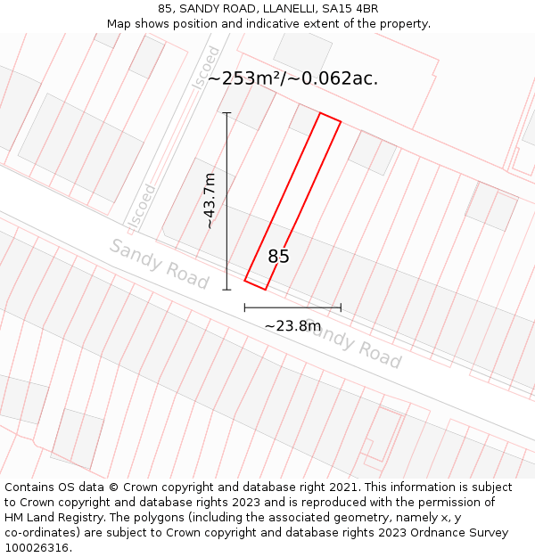 85, SANDY ROAD, LLANELLI, SA15 4BR: Plot and title map