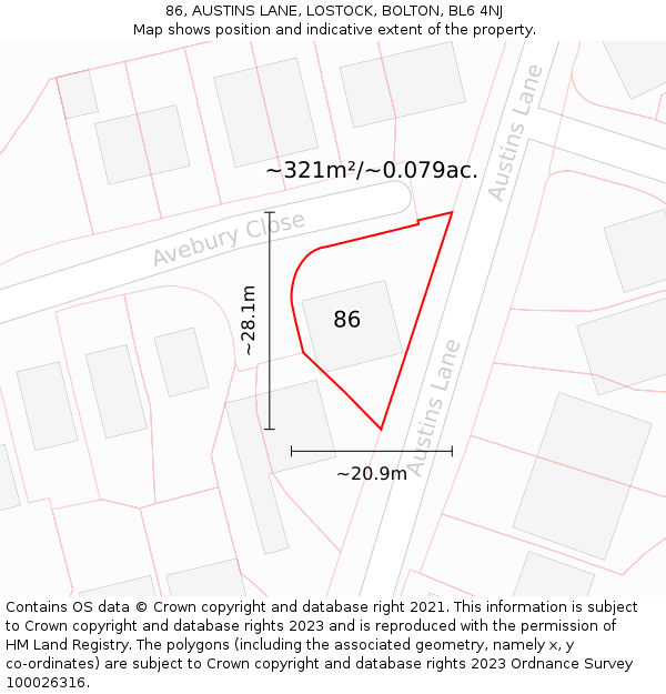 86, AUSTINS LANE, LOSTOCK, BOLTON, BL6 4NJ: Plot and title map