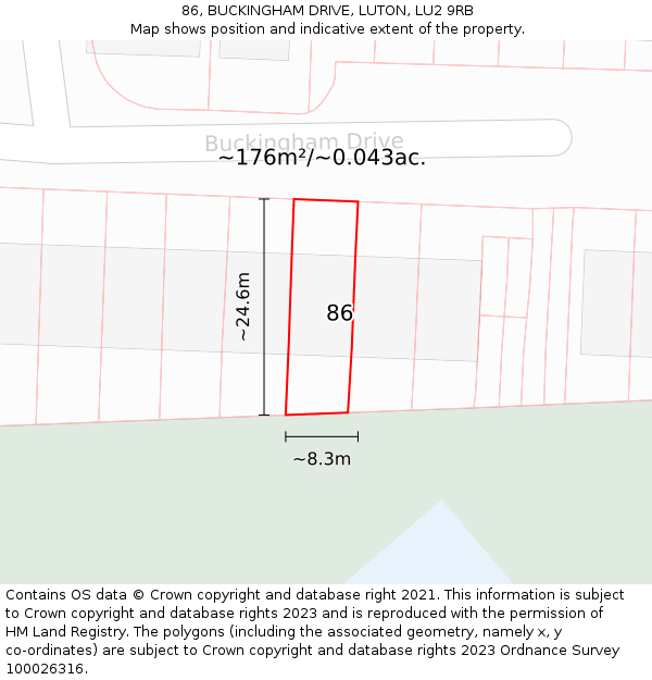 86, BUCKINGHAM DRIVE, LUTON, LU2 9RB: Plot and title map